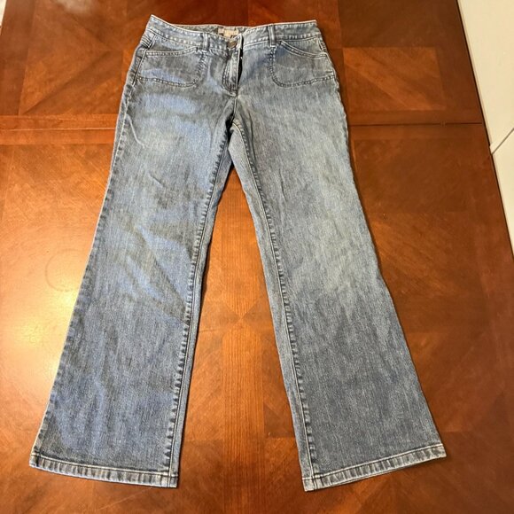 Vintage Y2K Ann Taylor Petites Wide Leg Jeans 8P High Rise Flap Pockets - Picture 1 of 10